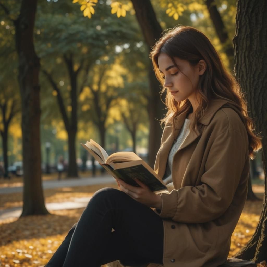 Girl Reading Book in Park: Cinematic Photography