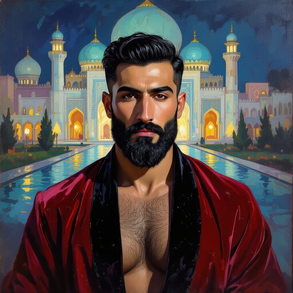 Afghan Man in Velvet Robe, Neo-Impressionist Style