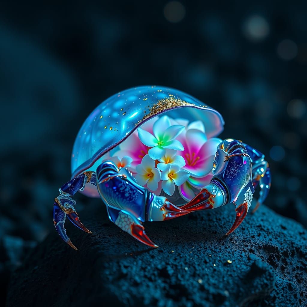 Bioluminescent Hermit Crab in Sapphire Crystal Shell