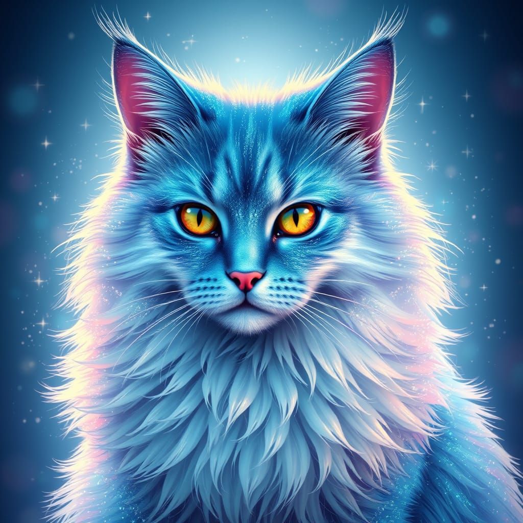 Majestic Iridescent Cat in a Whimsical Digital Aura