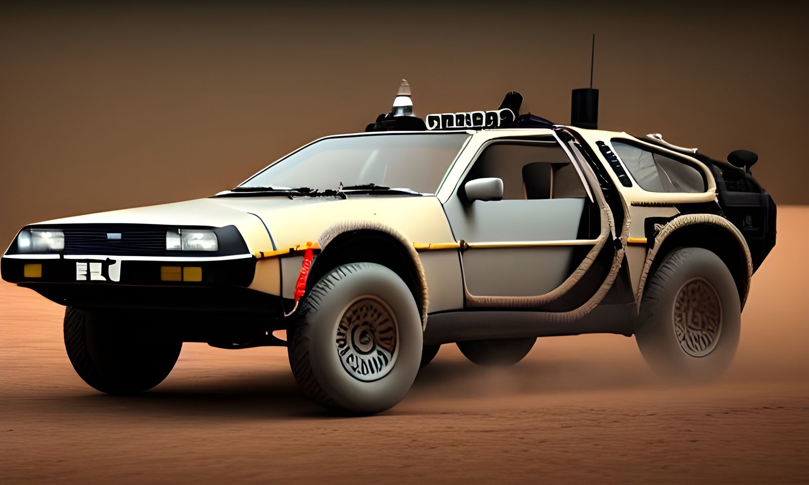 Mad Max DeLorean Kicking Up Mud: Cinematic 8K