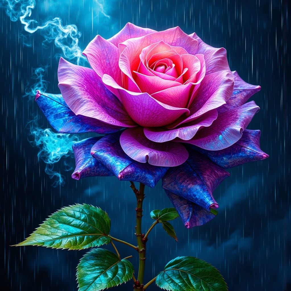Rose of Stained Glass and Smoke Amidst Electric Storm