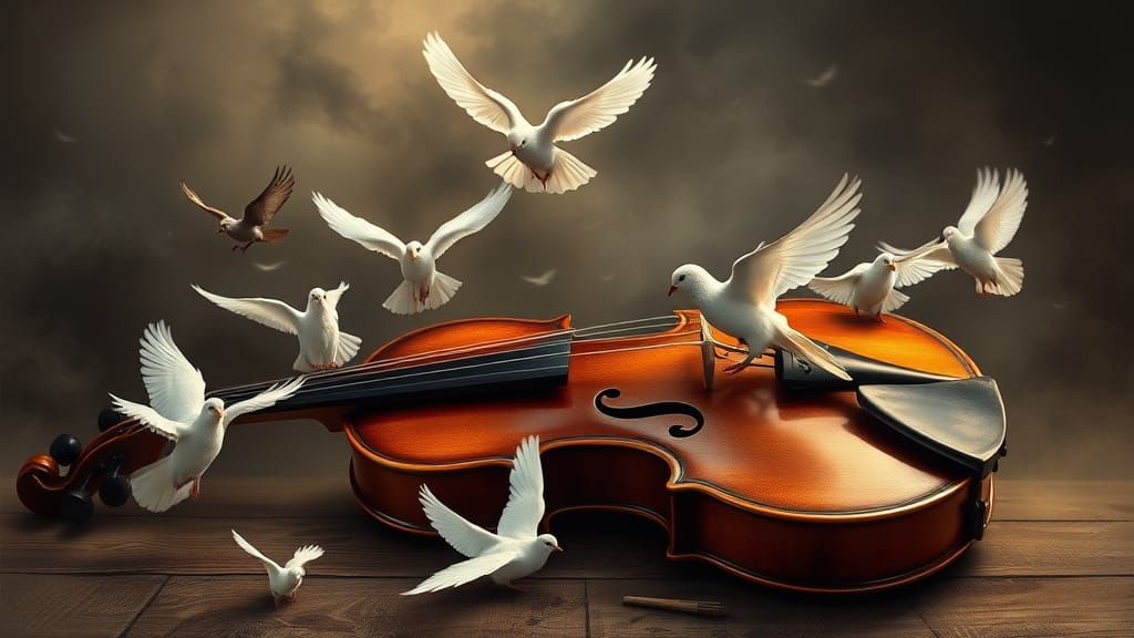 Ethereal Violin Scene in Pre-Raphaelite Style