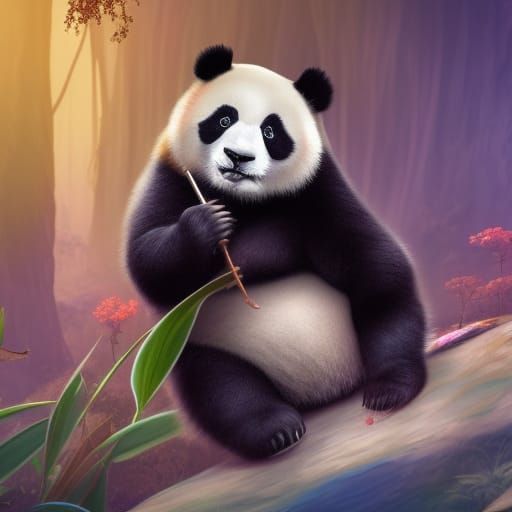 Cute Panda Expressing Hope in Detailed Painting