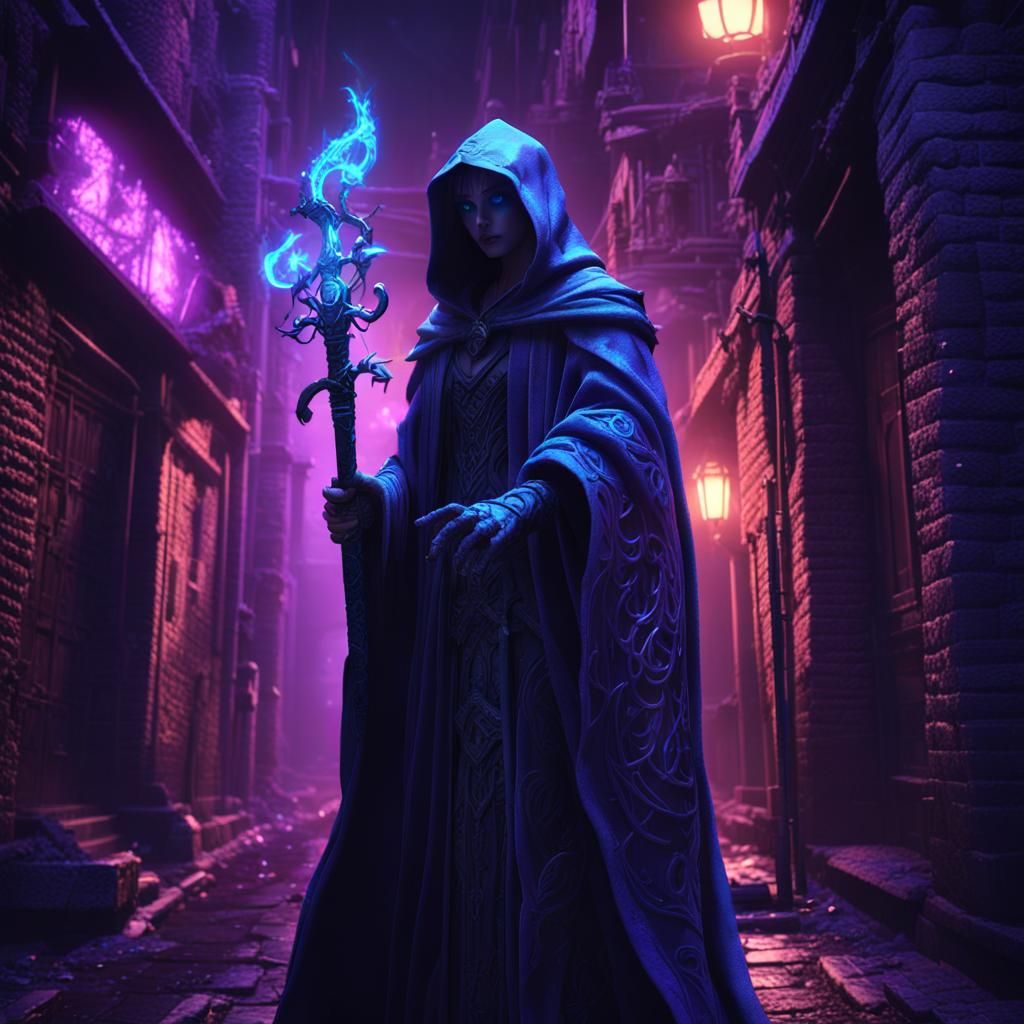 Mysterious Figure in Dark Alley: Dark Fantasy Anime Art
