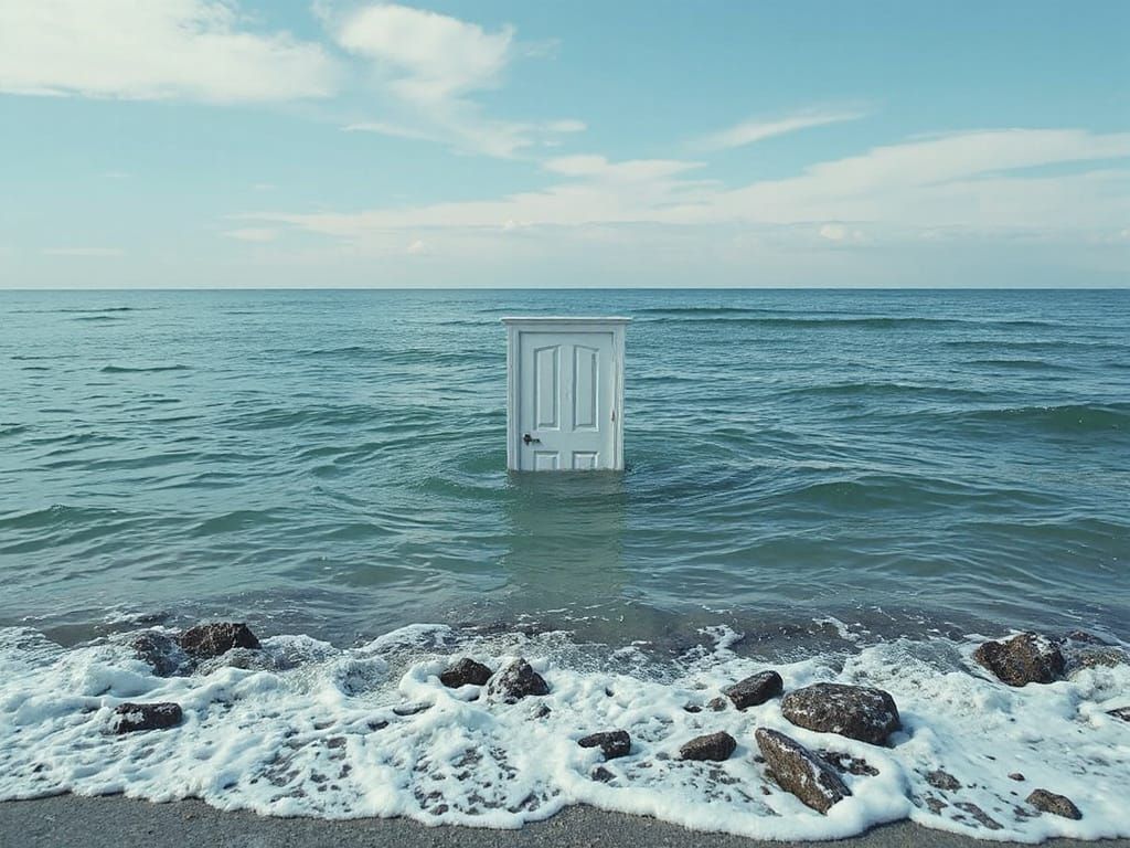 Surreal Door Adrift in Ocean, Digital Art