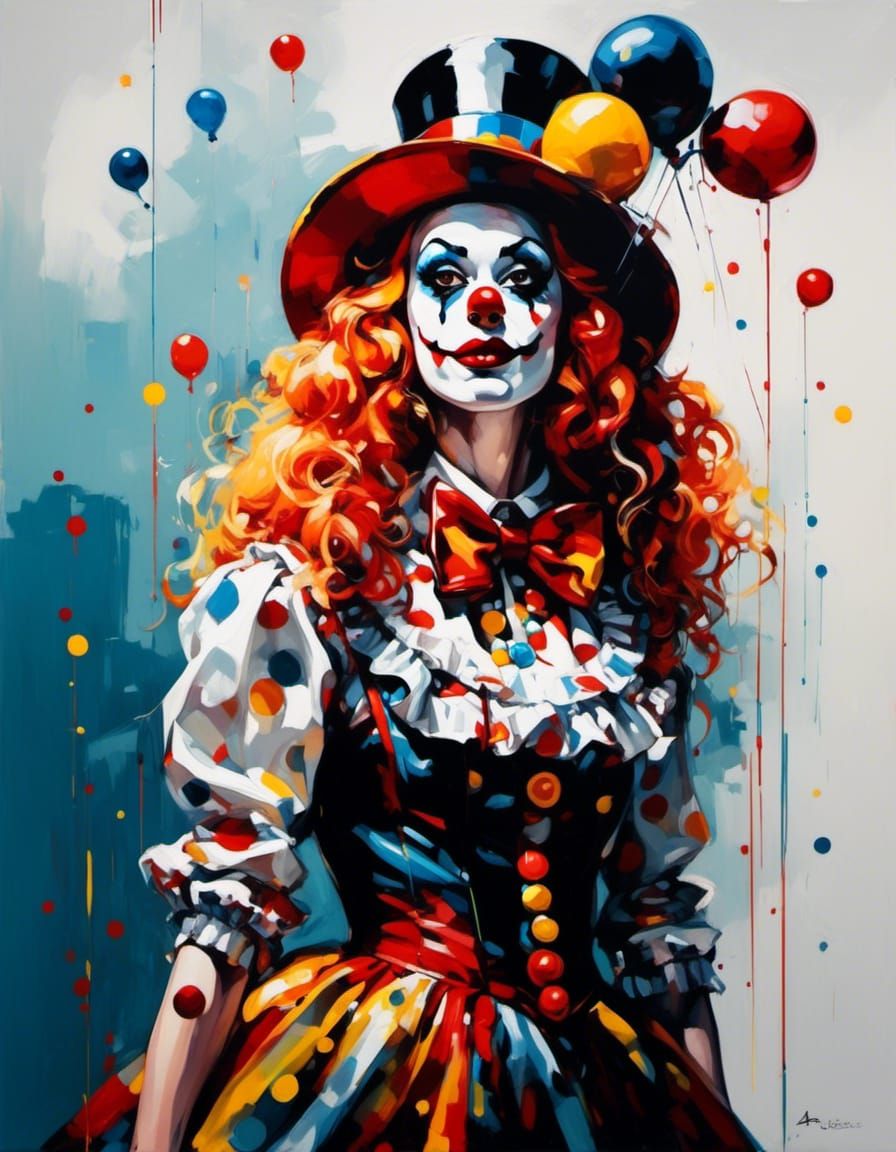 Funky Female Clown Portrait in High Contrast