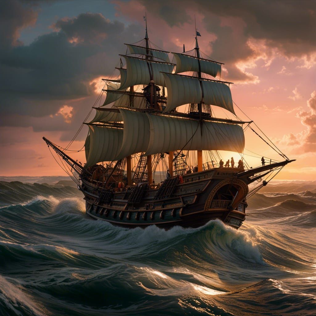 Pirate Ship on Stormy Seas: Digital Art