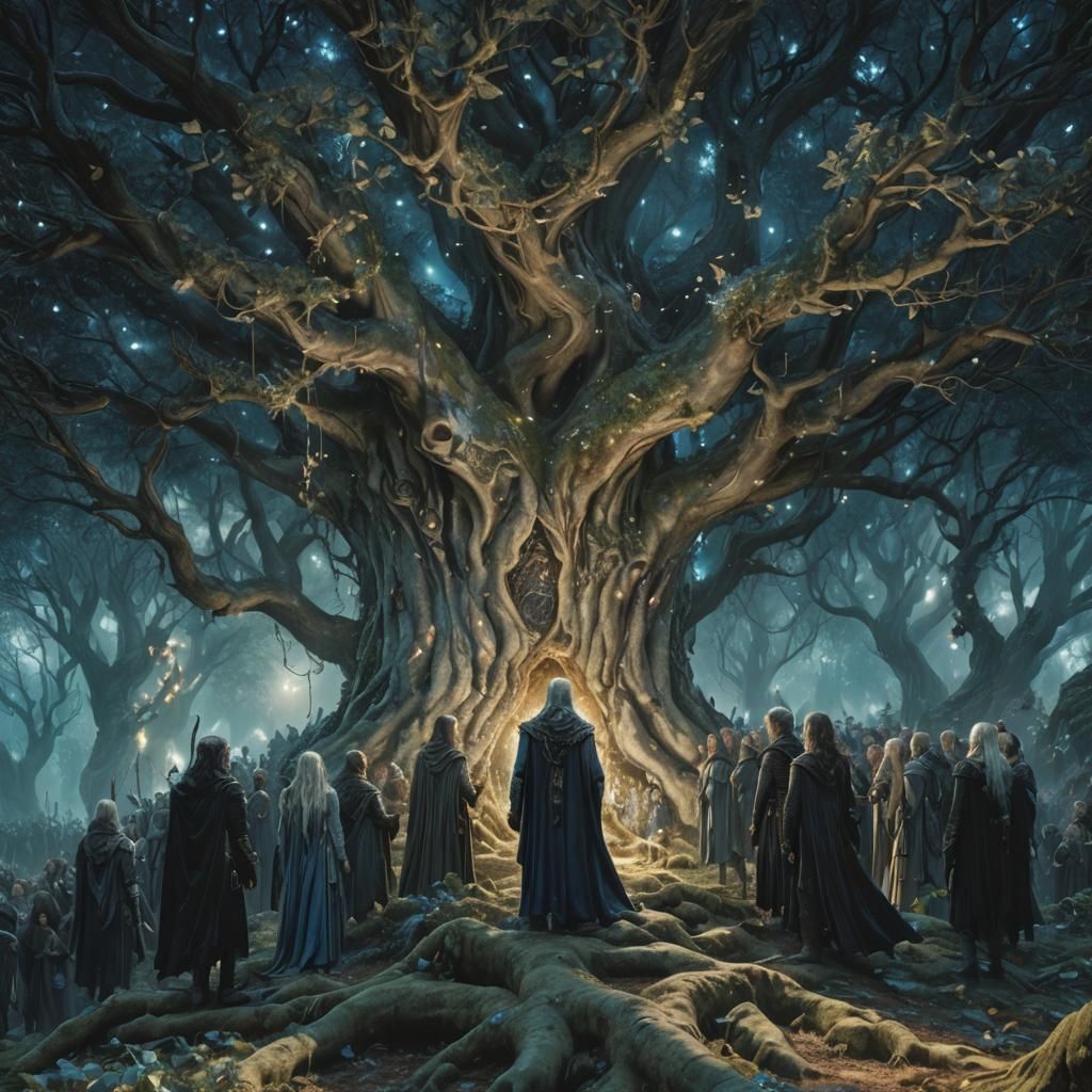 Elven Gathering at Magic Tree in Lothlórien