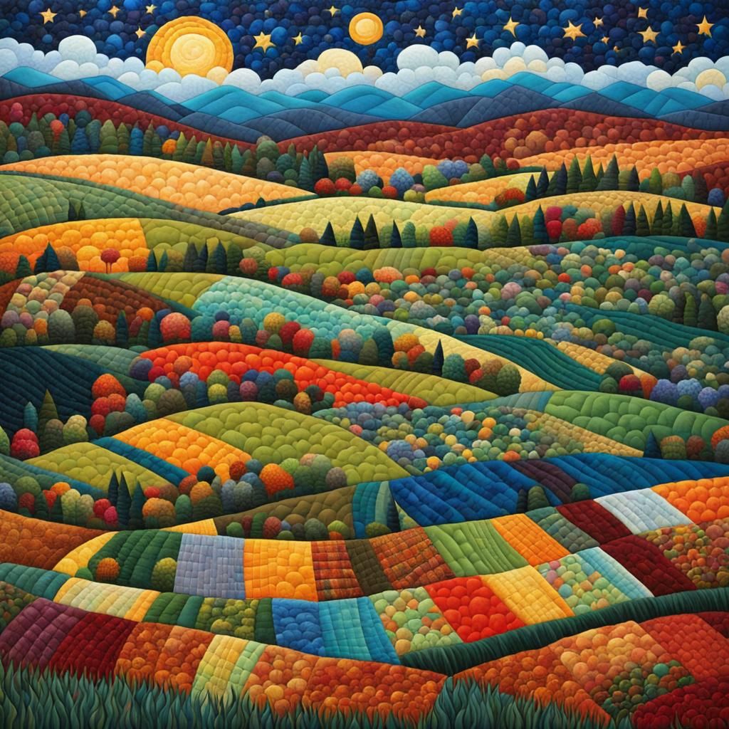 Quilted Landscape: A Tapestry of Fields and Stars