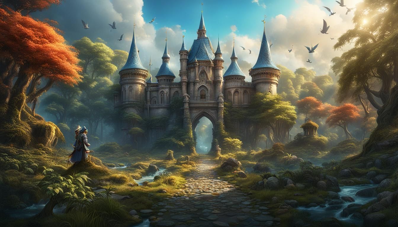 Peaceful Fairy Kingdom in Magical Forest: Detailed Matte Pai...