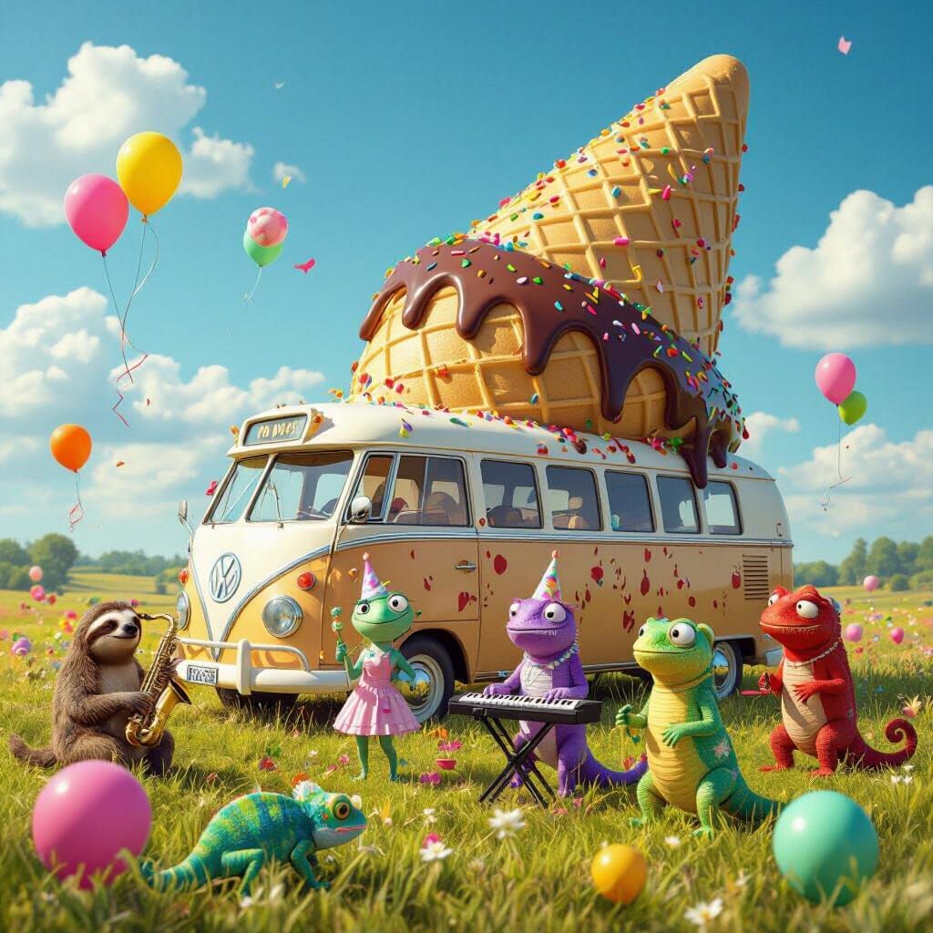 Giant Ice Cream Bus Party in Slate Style