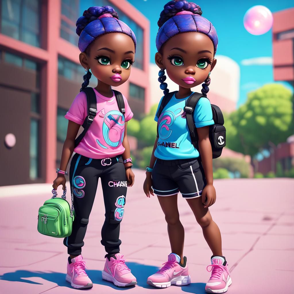 Realistic Chibi Girl with Chanel Outfit, Digital Art