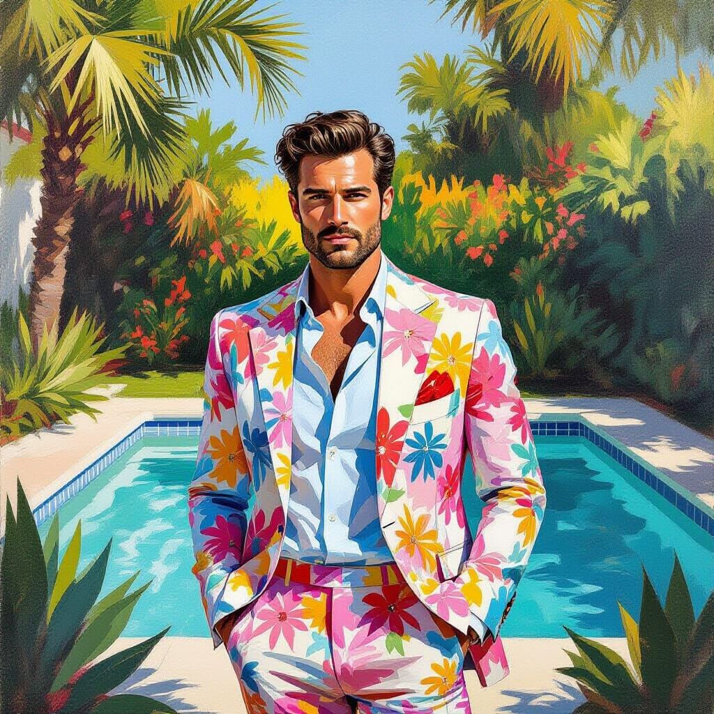 Colorful Backyard Portrait in Hockney Style