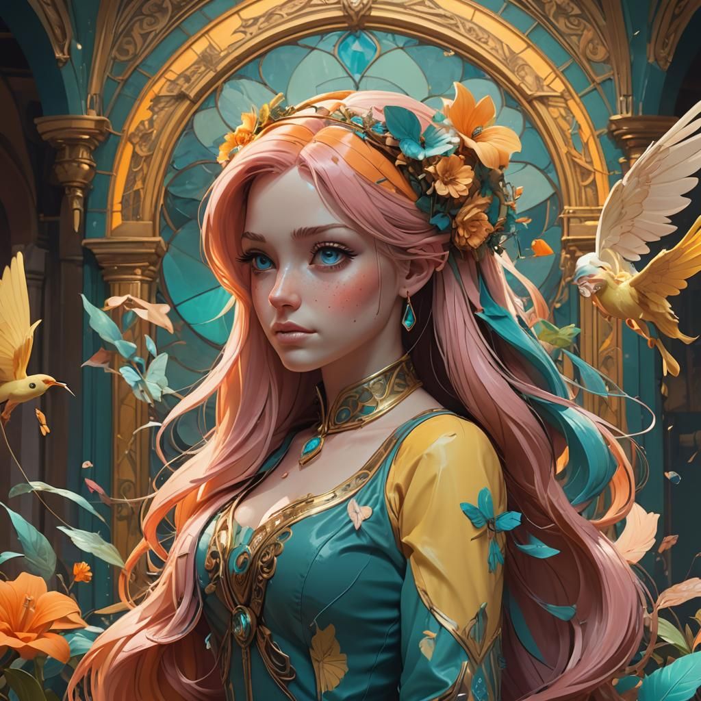 Fluttershy Concept Art in Orange and Teal