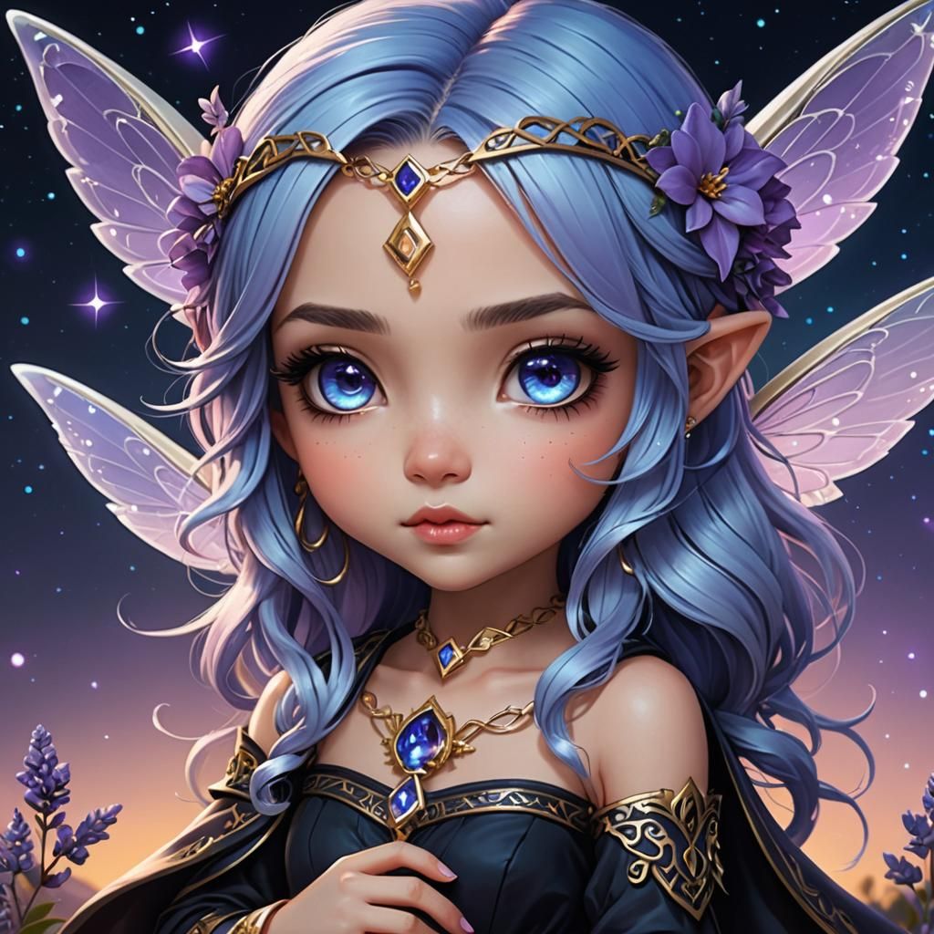 Beautiful Chibi Fairy Witch with Lavender Eyes