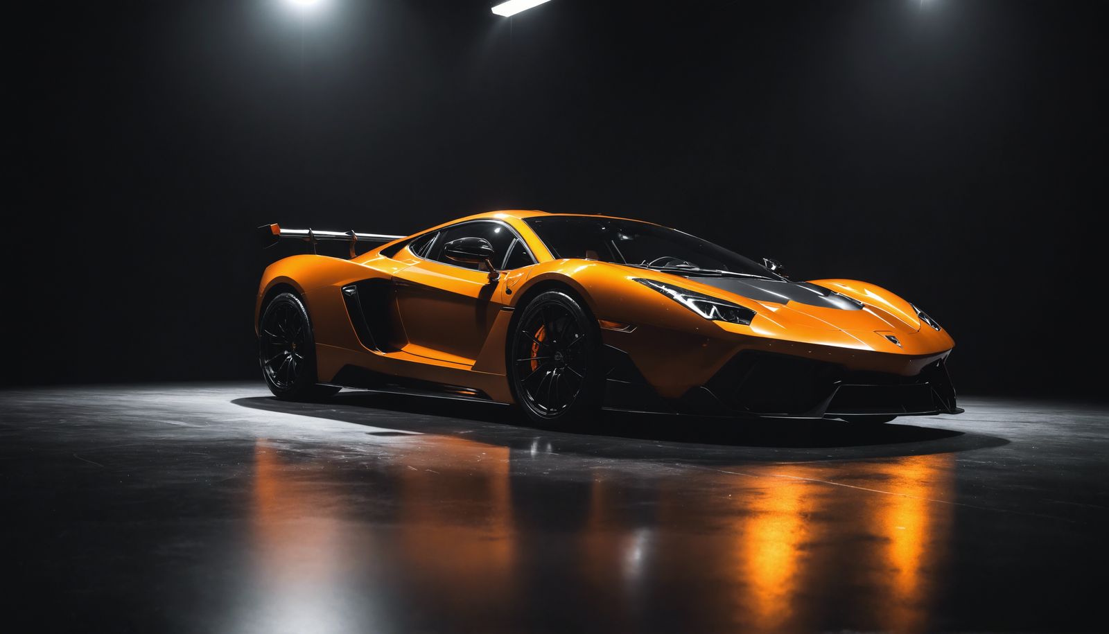 Sleek Black and Orange Supercar in Cinematic Style