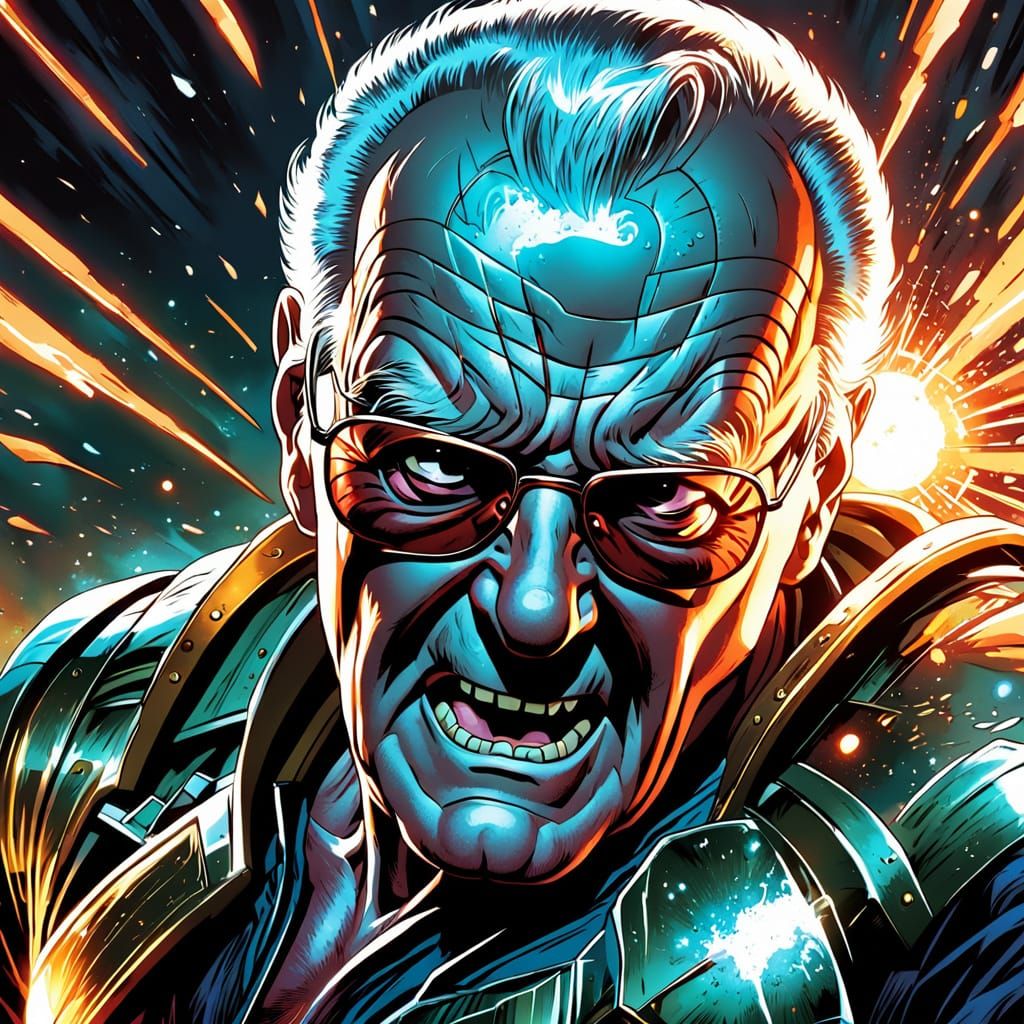 Old Superhero vs Metal Villain in Comic Art