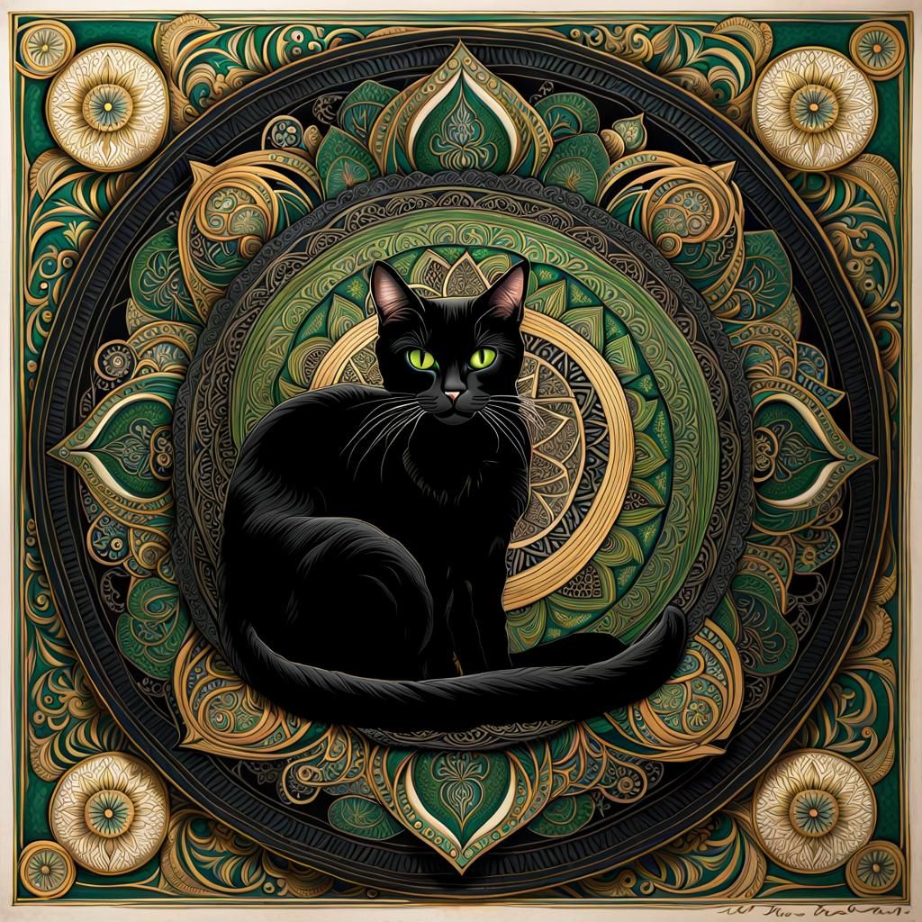 Ornate Black Cat Portrait in Gothic Futurism Style