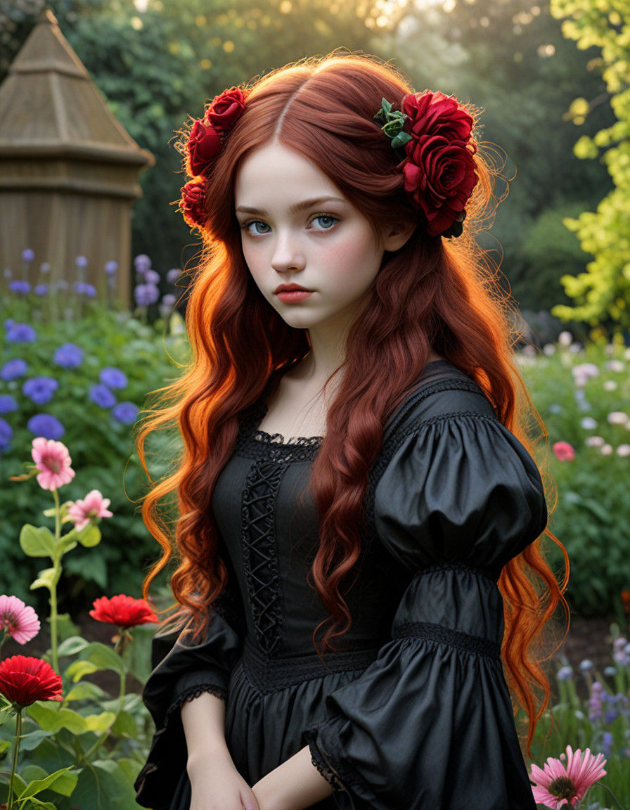 Girl in the Garden with Dark Fantasy Glow