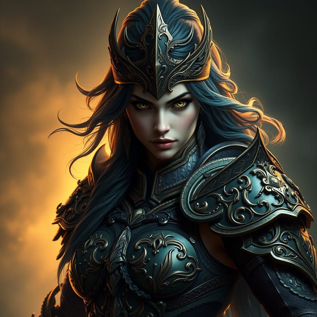 Heroic Female Warrior Emerges from the Shadows in Hyper-Real...