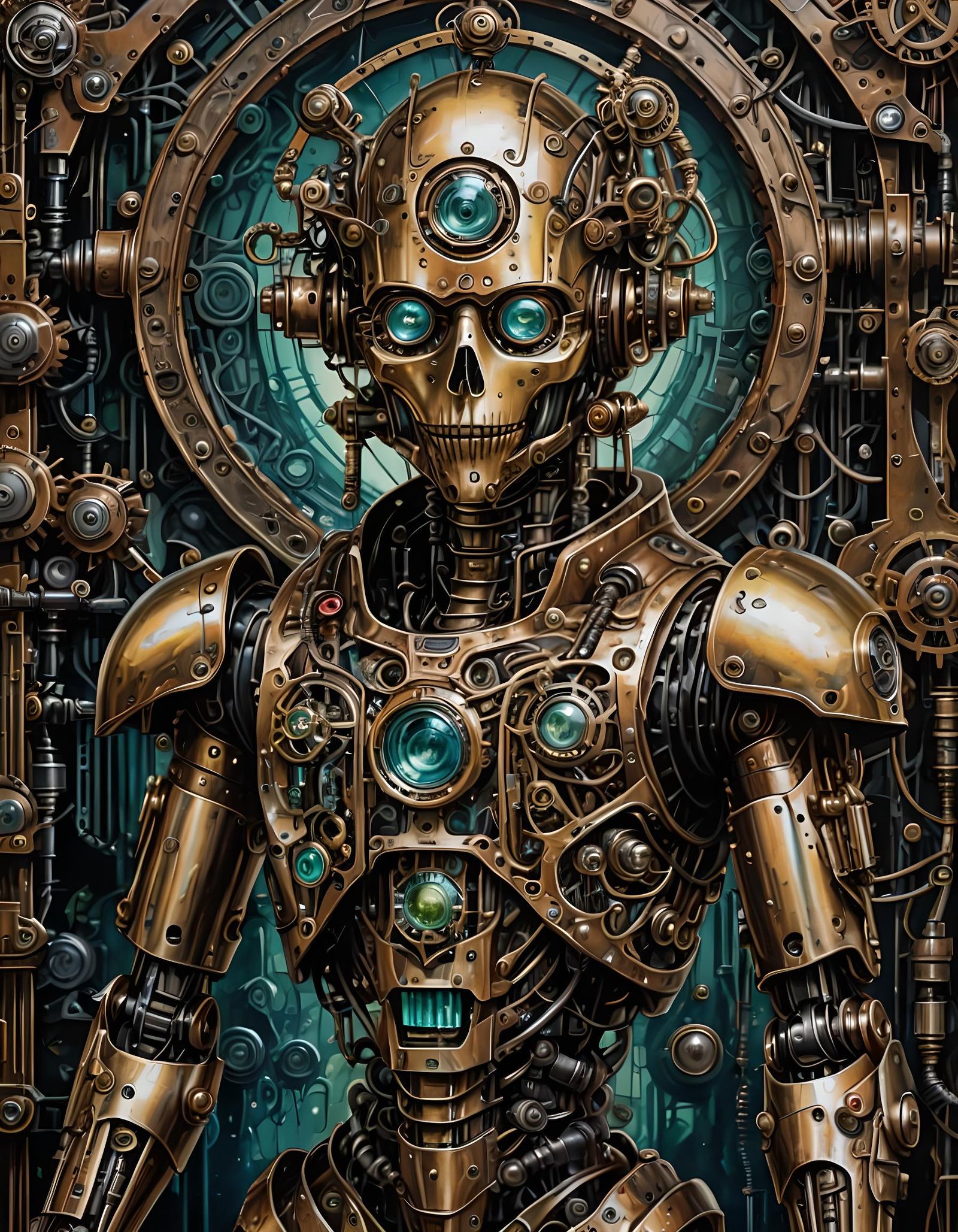 Steampunk Scarecrow Android in Cyberpunk Dreamscape
