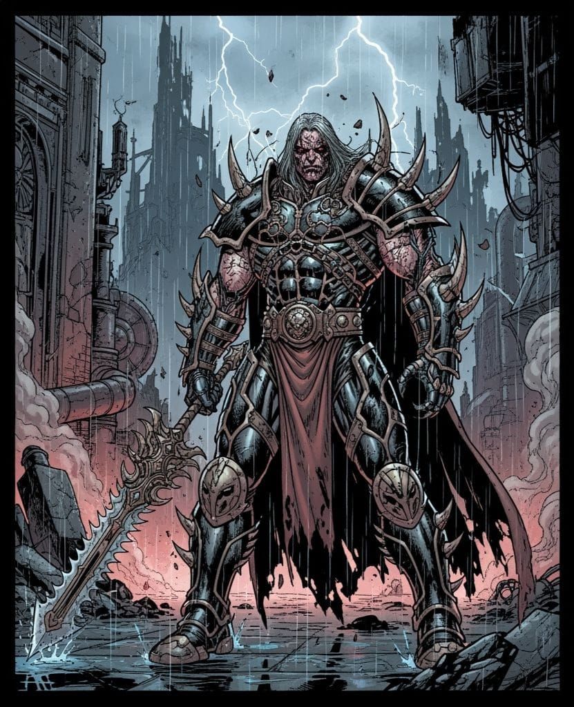 Intense Grimdark Scene in Comic Book Style