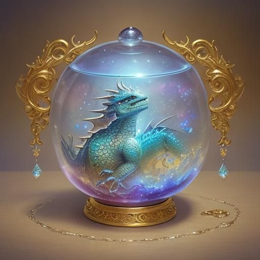 Baby Dragon in Jeweled Box, Kinkade Style