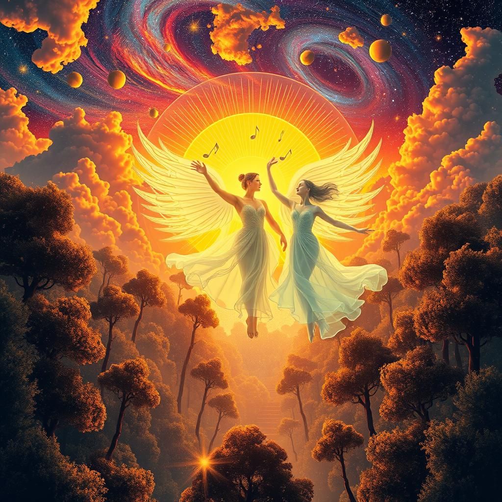 Ethereal Figures in Art Deco Galaxy, 8K