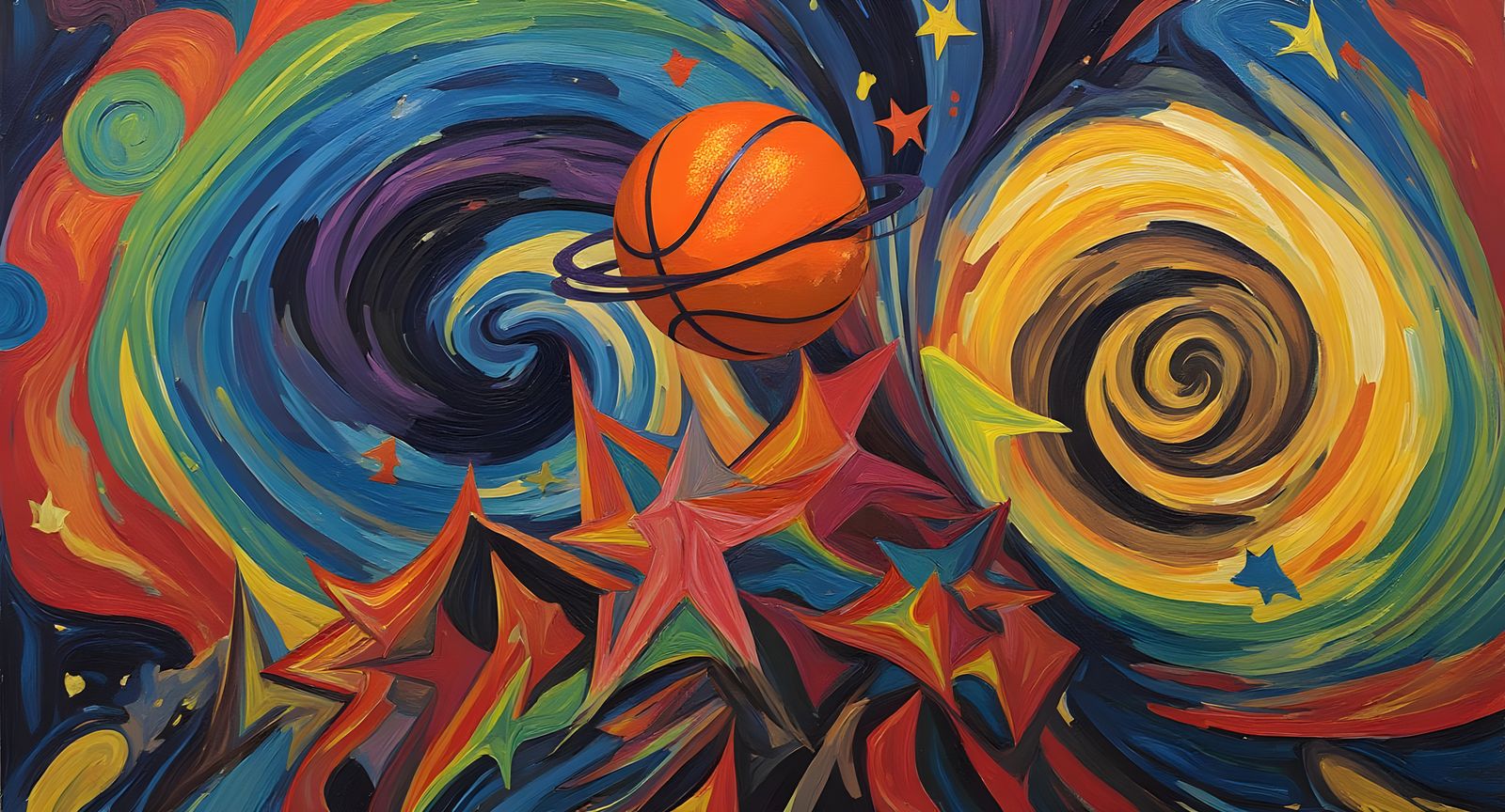 Spinning Basketball in Colorful Painterly Style