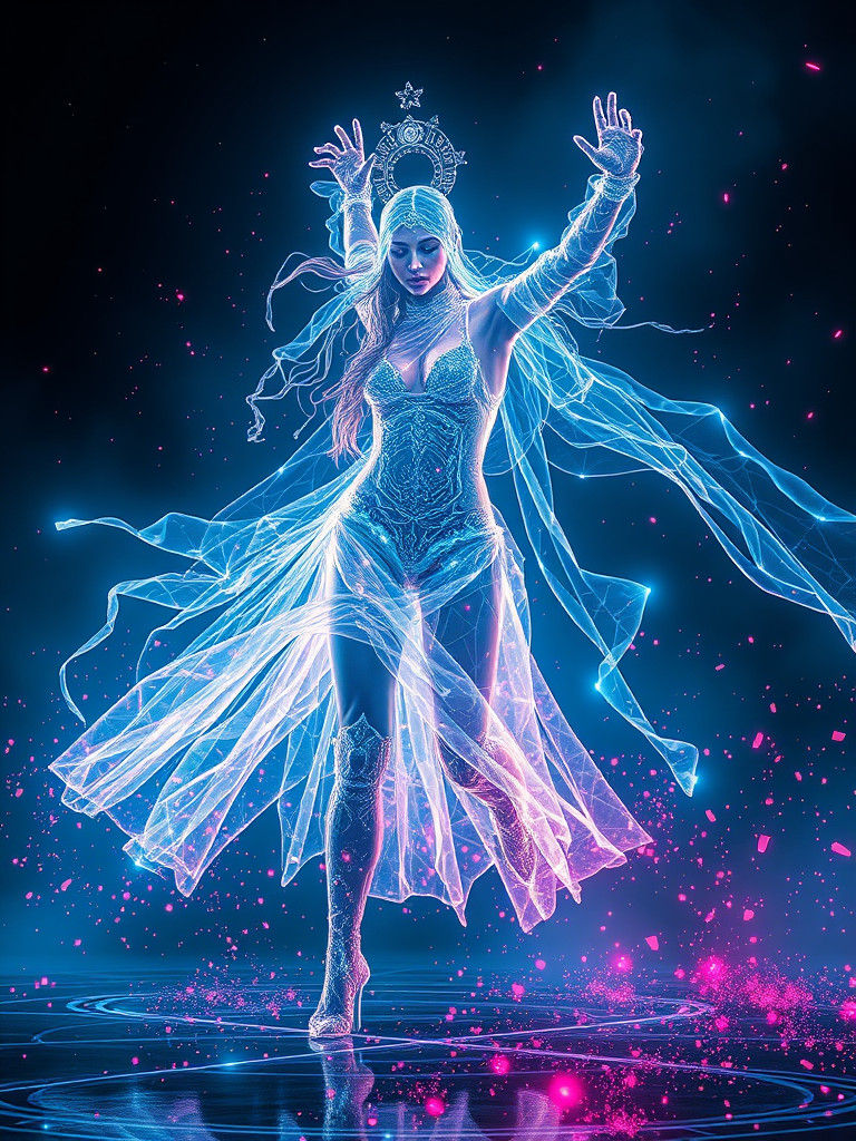 Holographic Cyberpunk Dancer in Digital Illustration