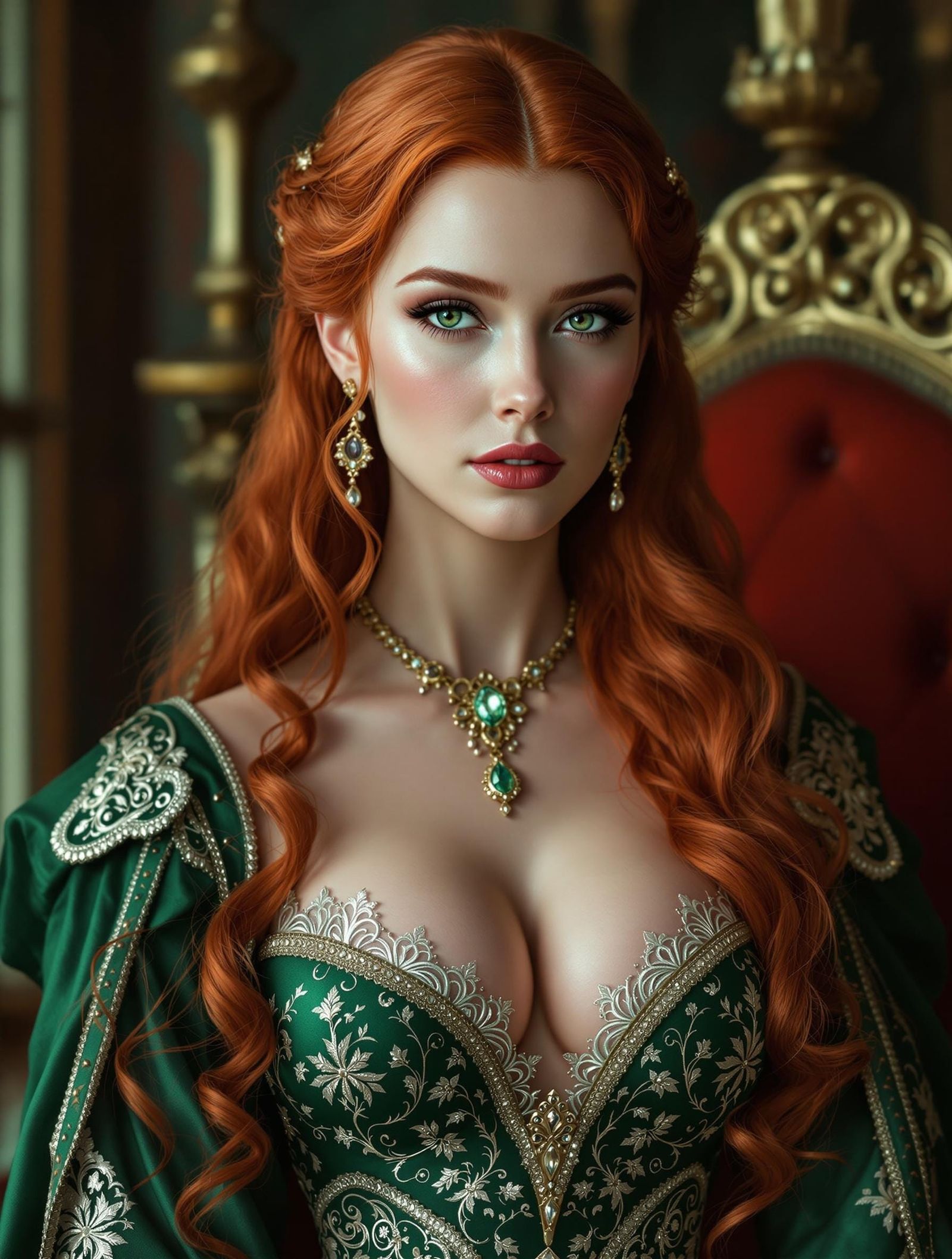 Redhead Empress in Emerald Gown, Game of Thrones Style