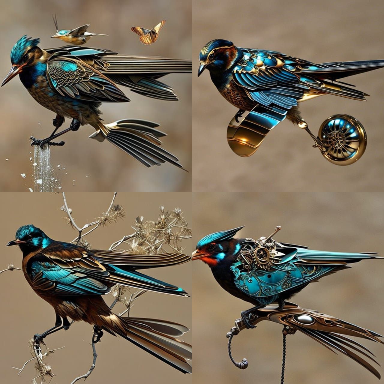 Steampunk Mechanical Bird Soaring Through Galaxy