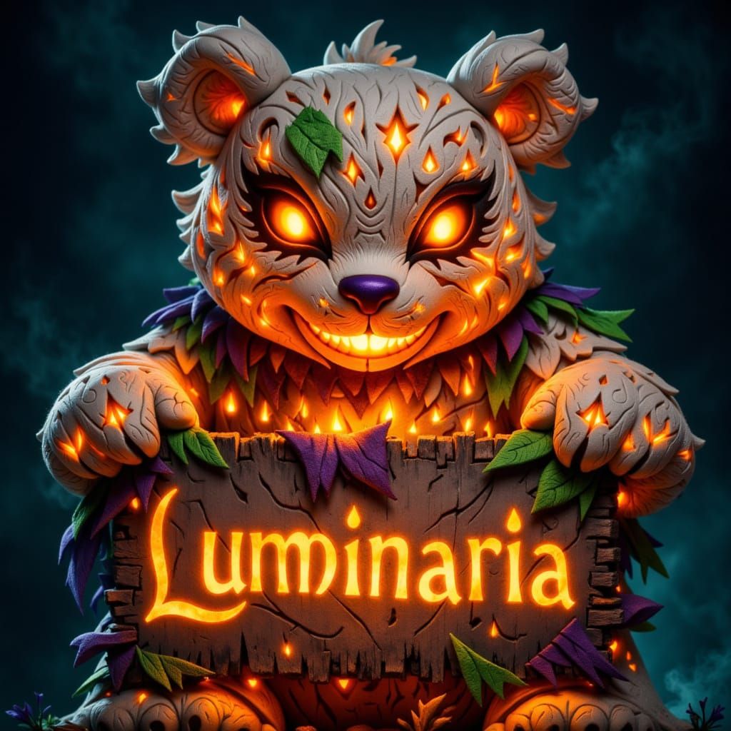 Teddybear Holding Luminaria Sign in Ceramic Style