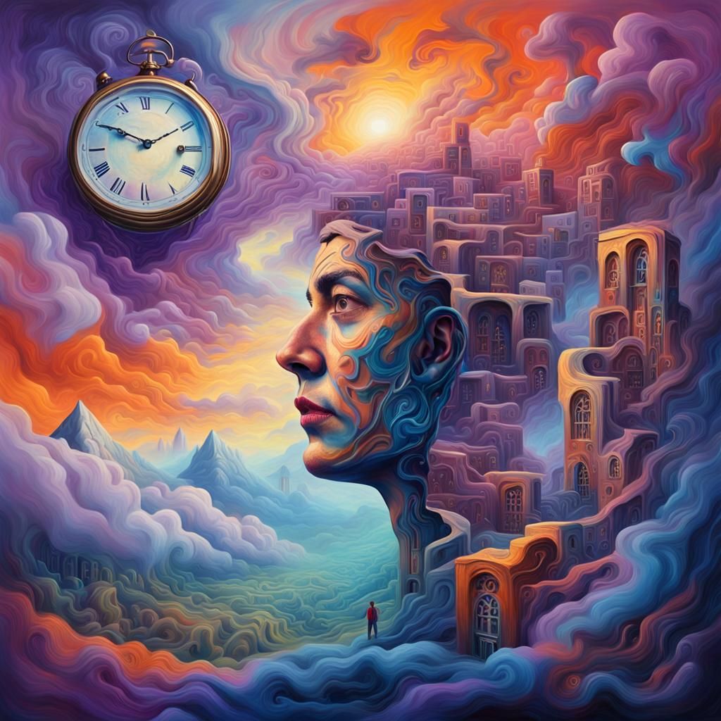 Surreal Dreamscape: Melting Clocks in Abstract Maze