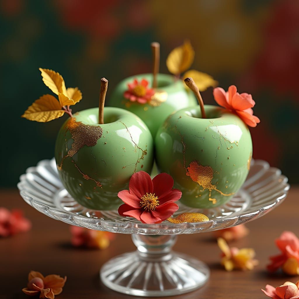Gold Kintsugi Apples with Flowers and Leaves
