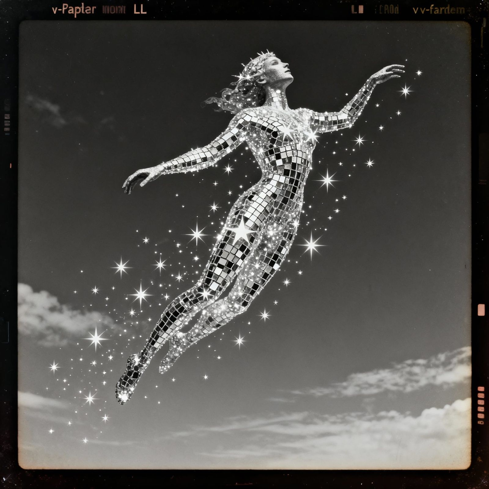 Celestial Being Mosaic in Vintage B&W Photo
