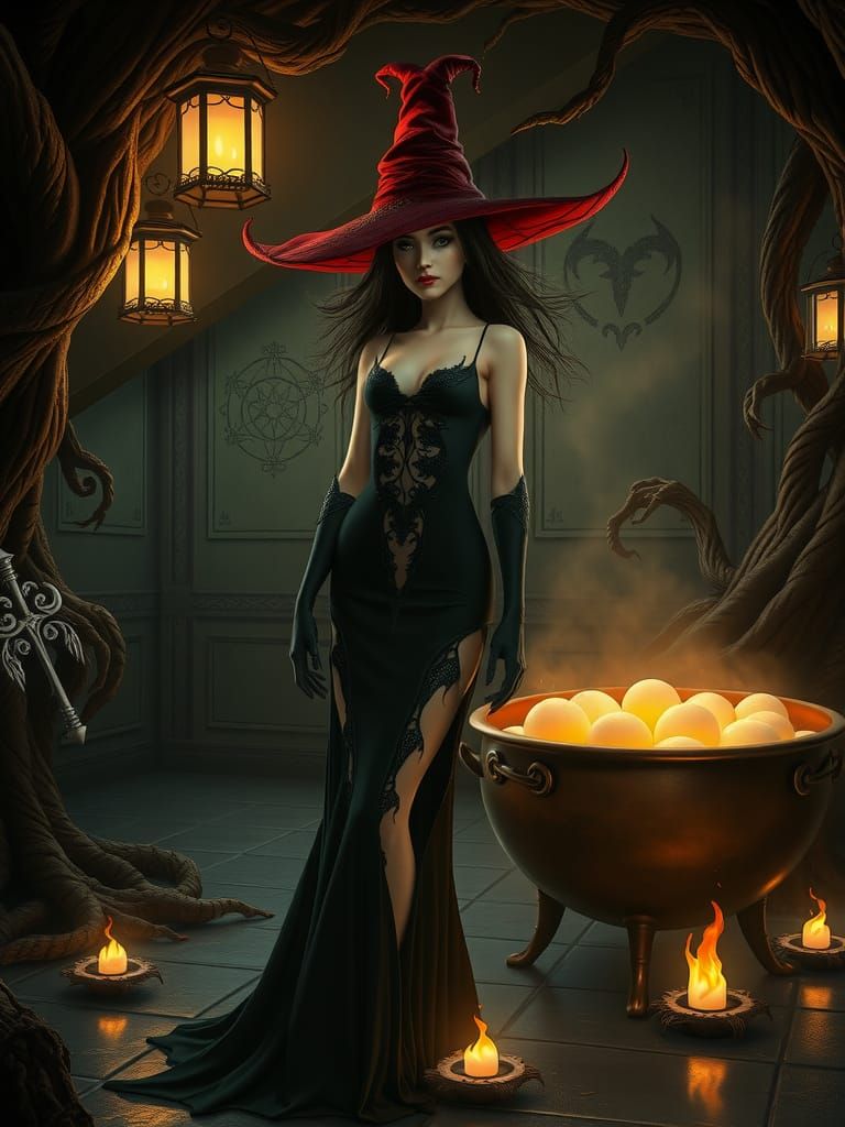 Bewitching Sorceress in Dark Academia CGI Style