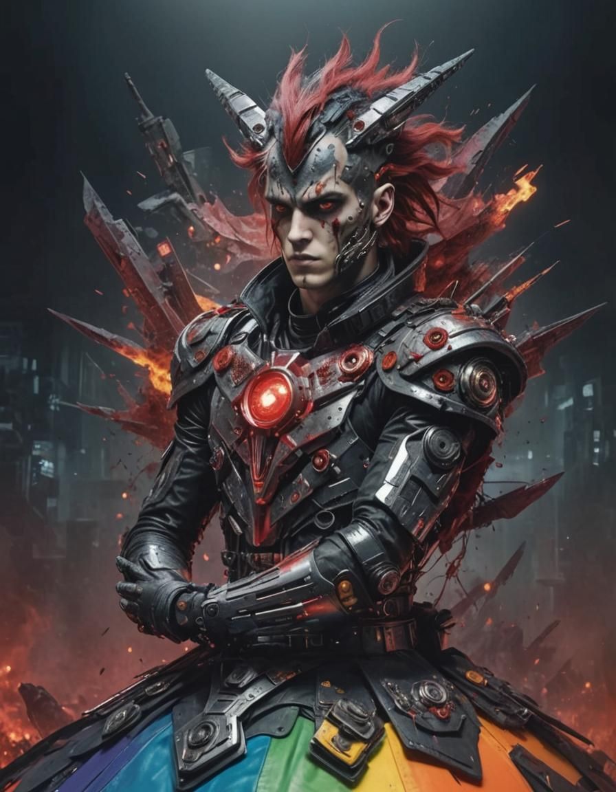 Punk Neofuturistic Fashion in Blood Red and Gray