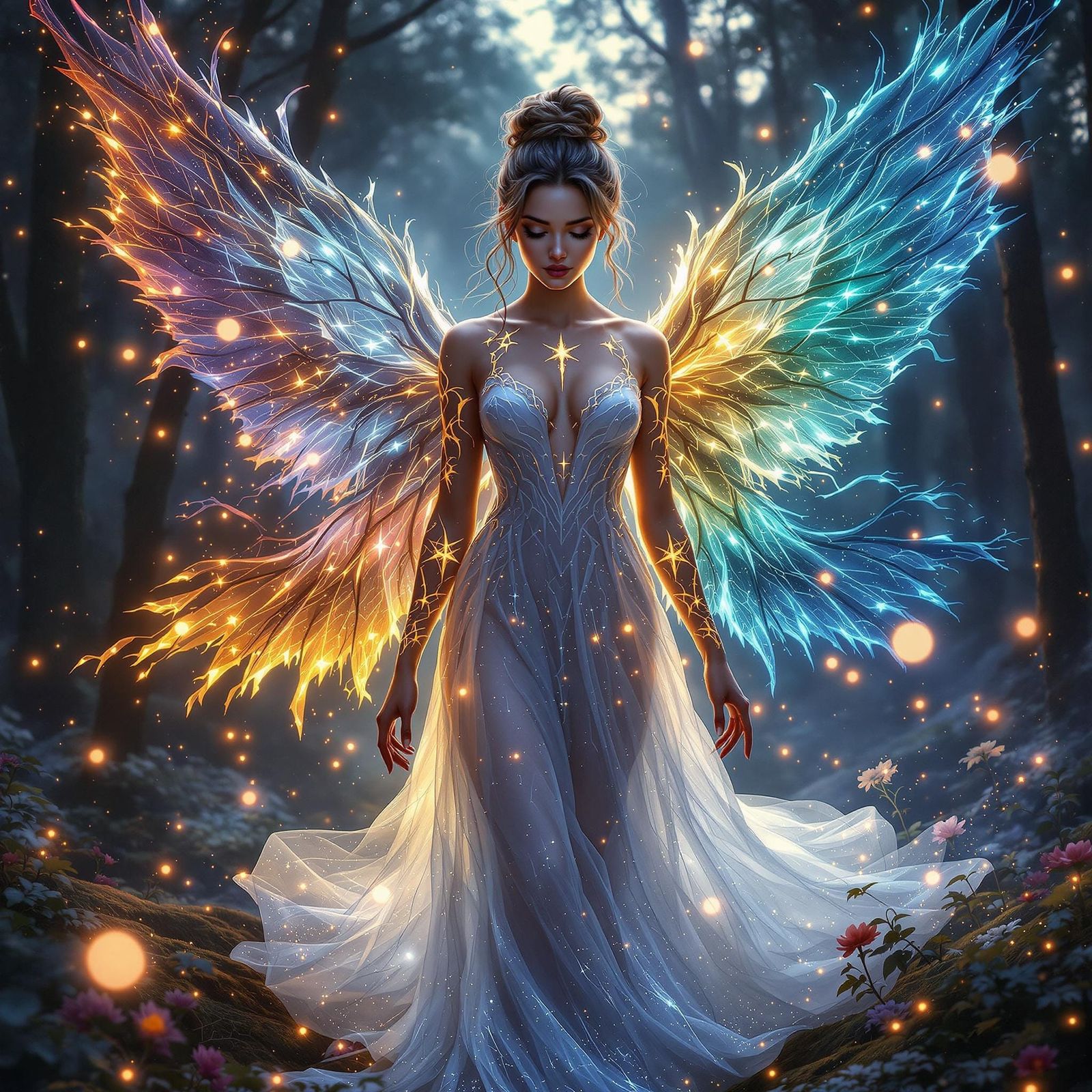 Elegant Elemental Fairy with Arcane Tattoos
