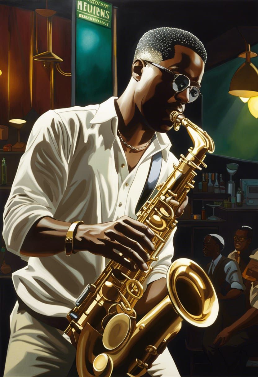 Passionate Saxophone Player in Comic Book Style