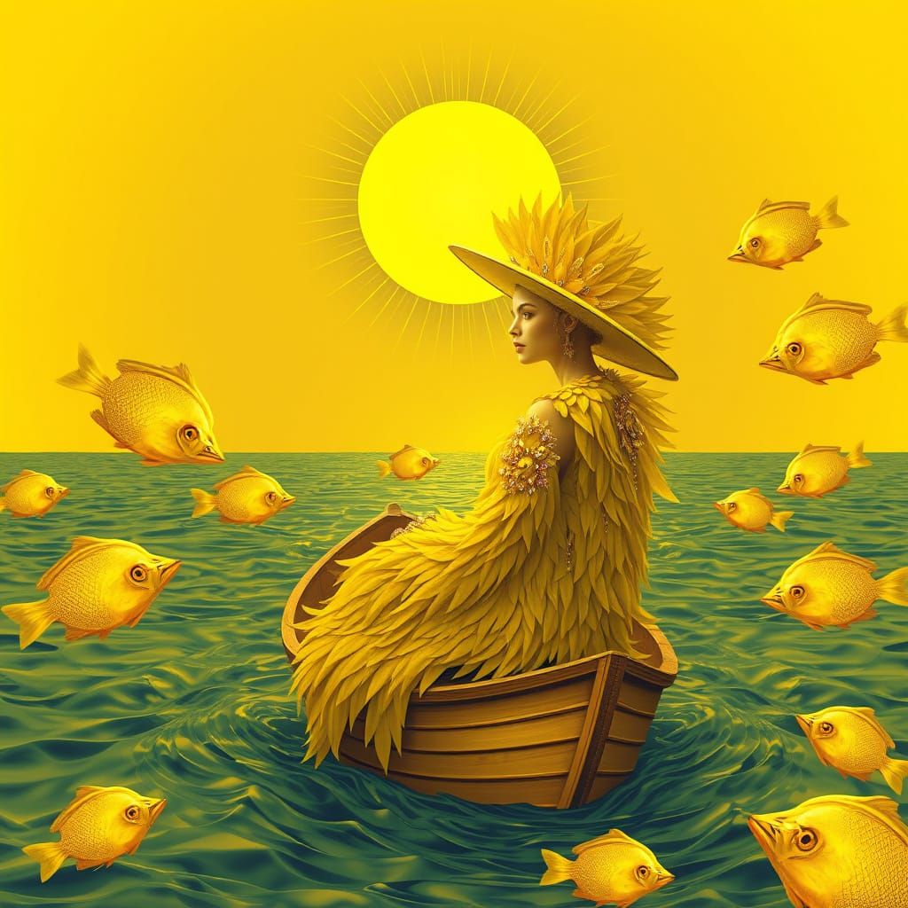 Surreal Yellow Diamond Woman Sails Radiant Sea