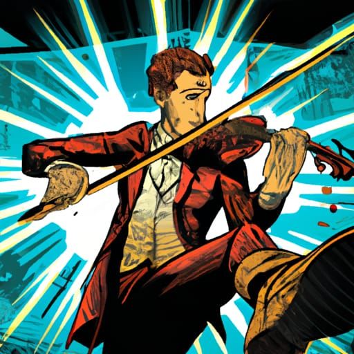 Musician's Comic Book Violin Solo at Light Speed