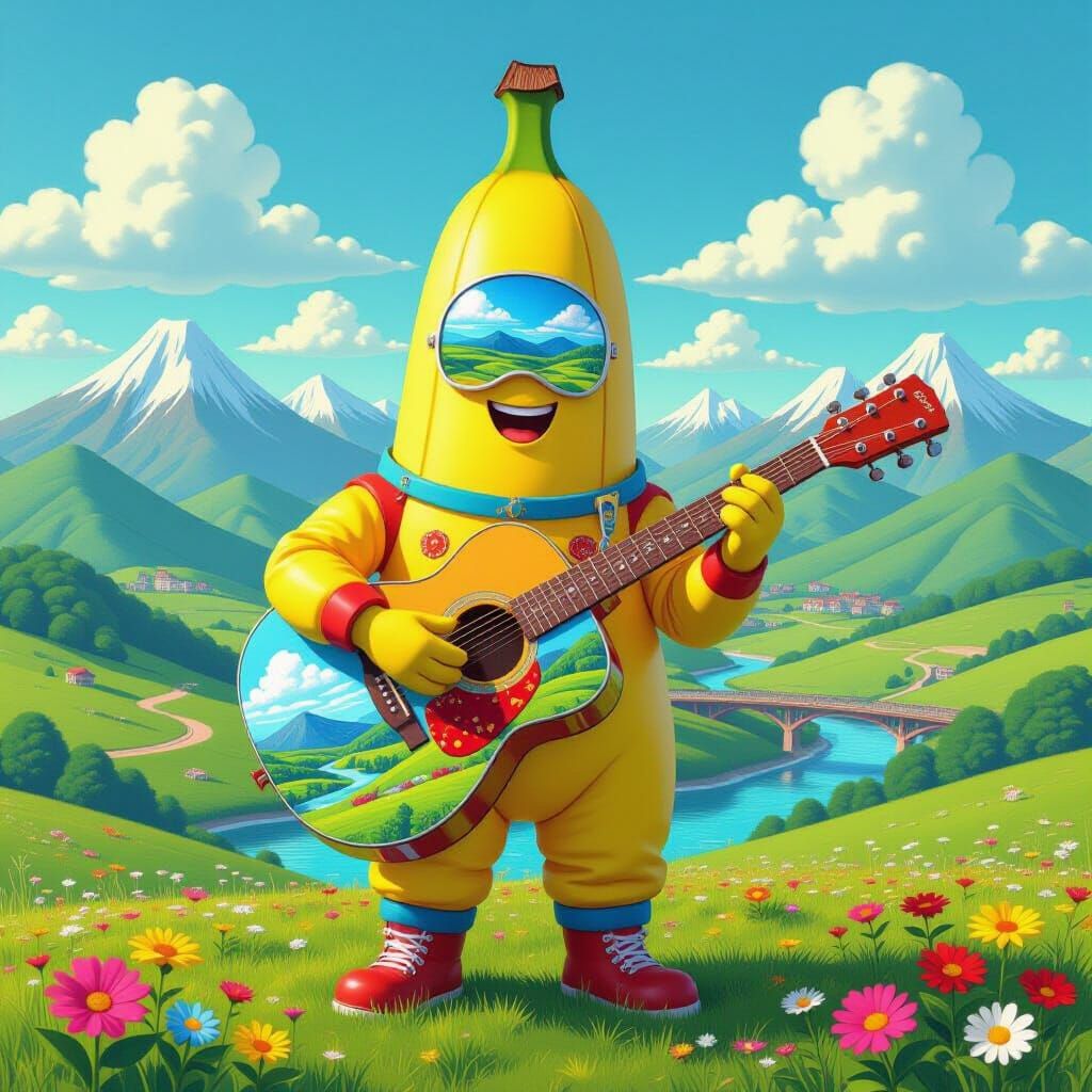 Banana Rockstar Plays Transparent Guitar