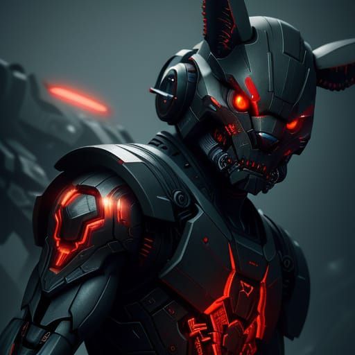 Cyborg Rabbit with Glowing Eyes: Digital Art