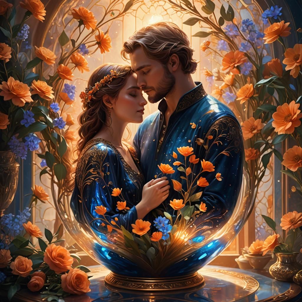 Romantic Couple in Glass Vase, Fantasy Concept Art