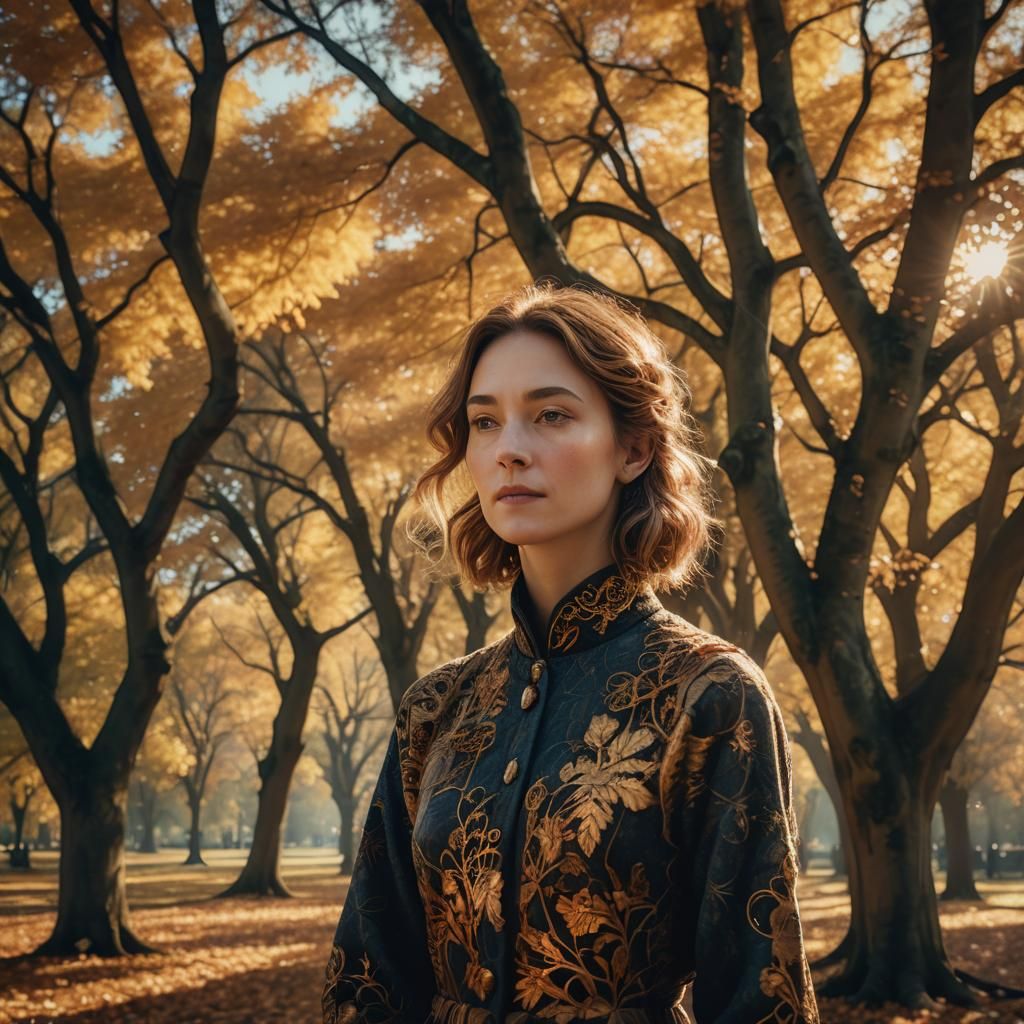 Fantasy Portrait of Woman in Autumn Park