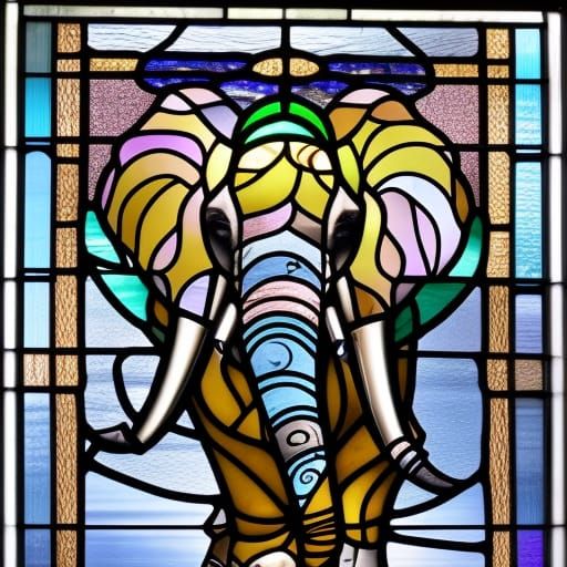 Stained Glass Elephant in Hyperrealistic Detail