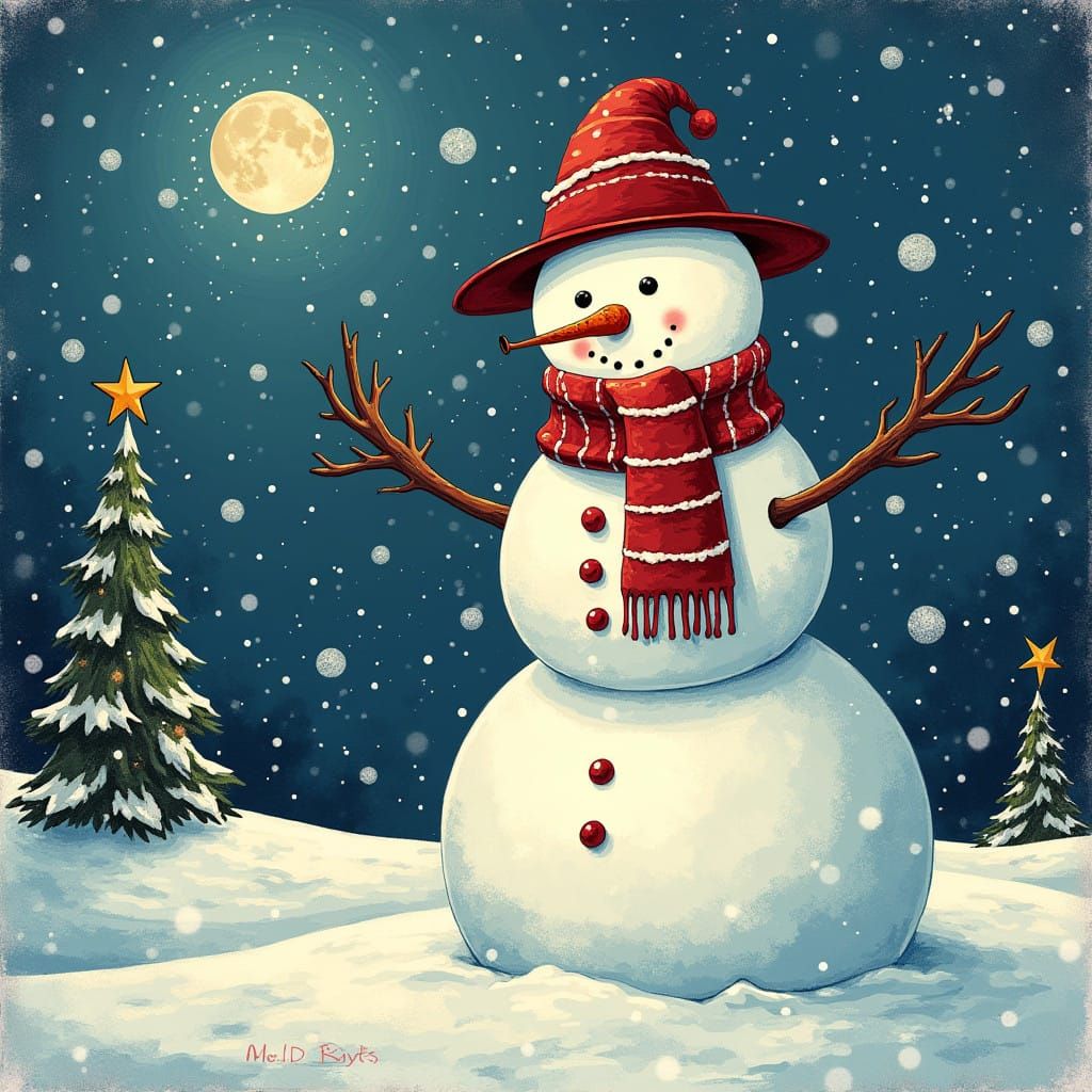 Bright Christmas Snowman in Vibrant Pop Art Style
