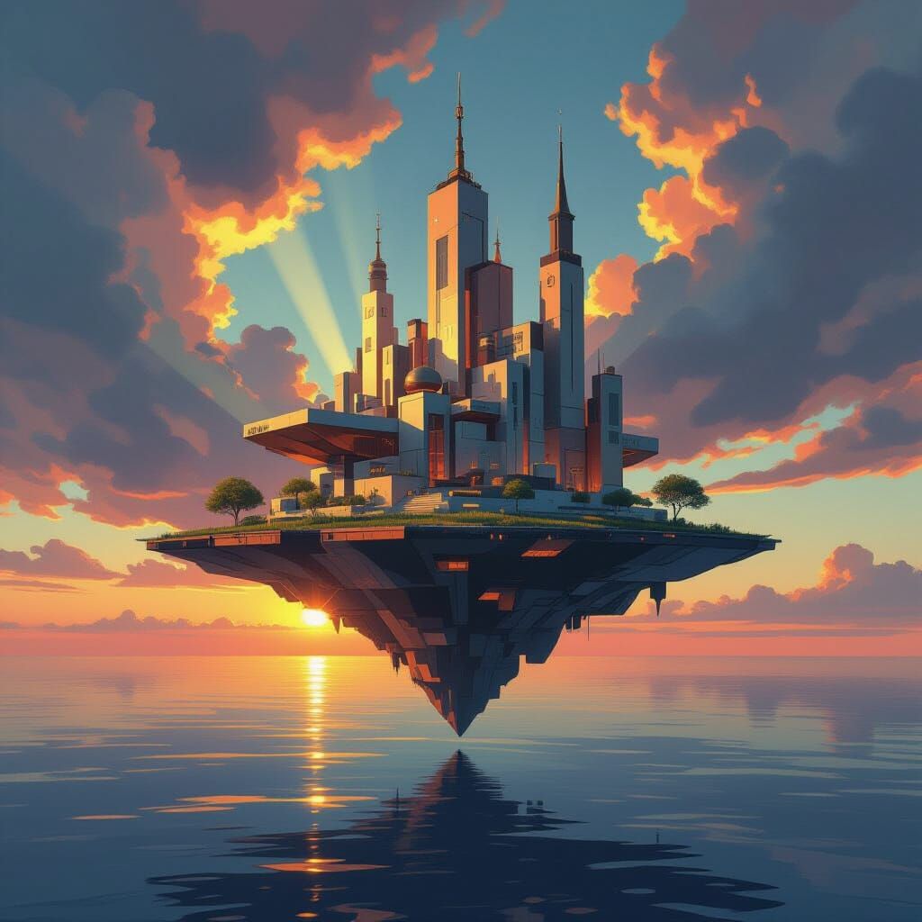 Constructivist Floating Island in Avant-Garde Style